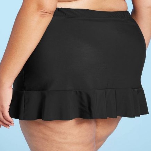 New Ruffle Swim Skirt - Aqua Green Black - Picture 2 of 5